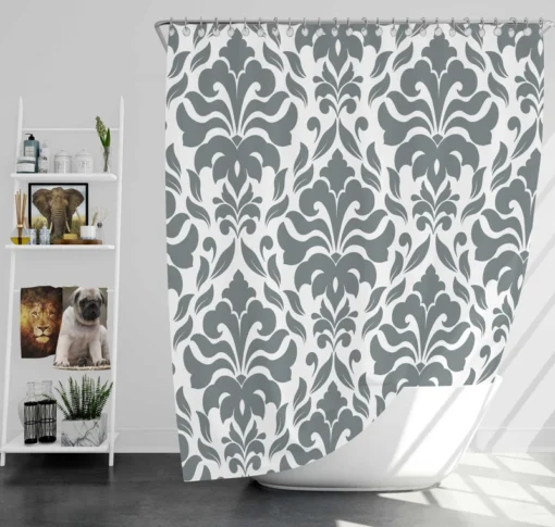 Jet Grey Damask Pattern Shower Curtain