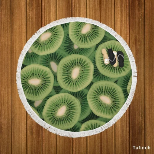 Kiwi Circle Sliced Round Beach Towel