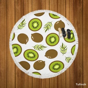 Kiwi Digital Greenery Design Round Beach Towel