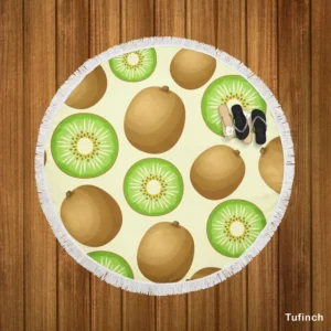 Kiwi Fruit And Sliced Pattern Round Beach Towel