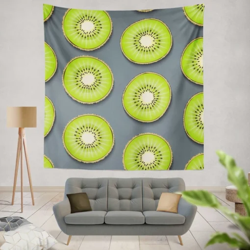 Kiwi Fruit Circle Sliced Wall Tapestry