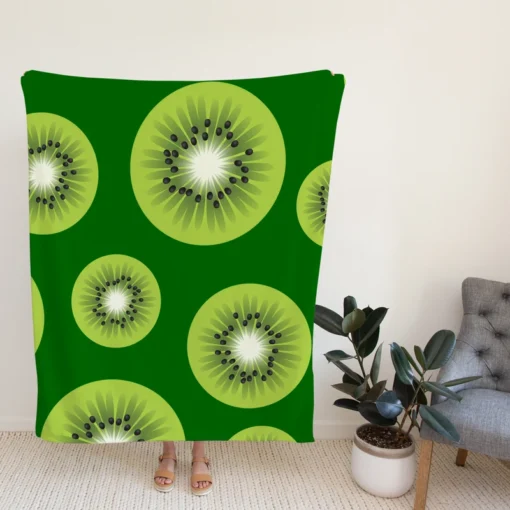 Kiwi Fruit Sliced In Green Fleece Blanket