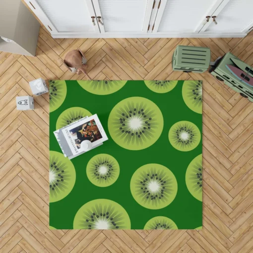 Kiwi Fruit Sliced In Green Rug