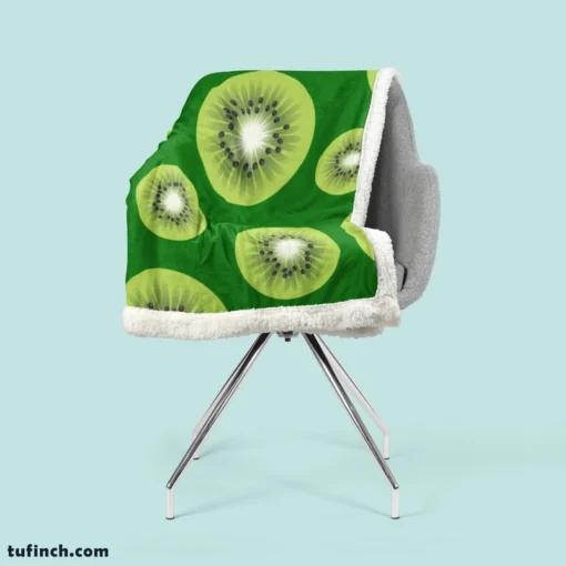 Kiwi Fruit Sliced In Green Sherpa Fleece Blanket 2