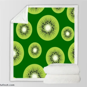 Kiwi Fruit Sliced In Green Sherpa Fleece Blanket