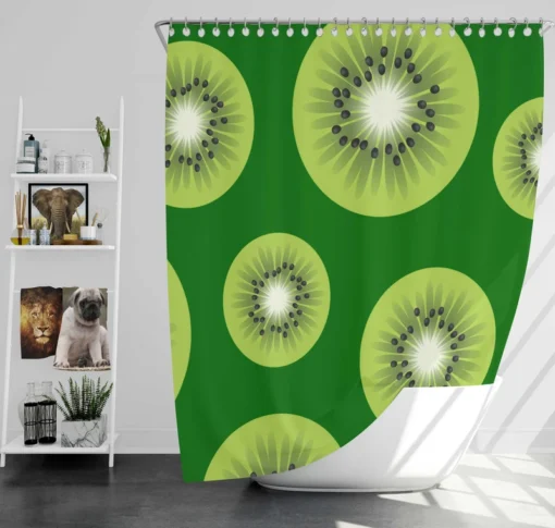 Kiwi Fruit Sliced In Green Shower Curtain