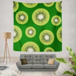 Kiwi Fruit Sliced In Green Wall Tapestry