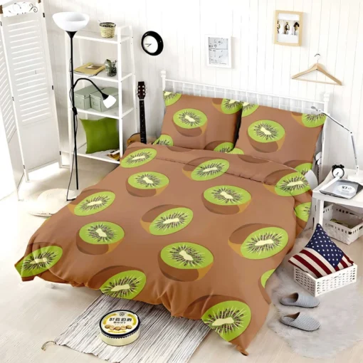 Kiwi Seed Green Background Bedding Set