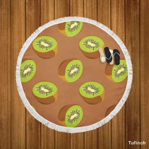 Kiwi Seed Green Background Round Beach Towel