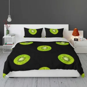 Kiwi Slice Black Background Bedding Set 1