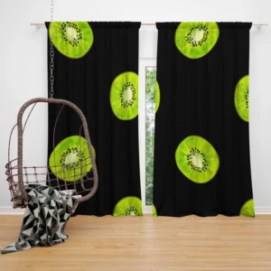 Kiwi Slice Black Background Curtain