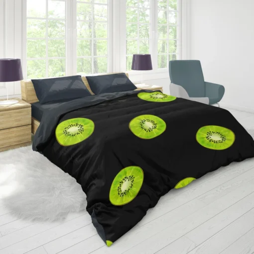 Kiwi Slice Black Background Duvet Cover 1