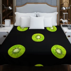 Kiwi Slice Black Background Duvet Cover