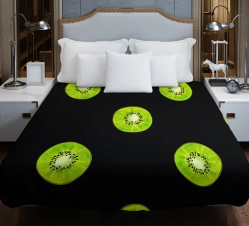 Kiwi Slice Black Background Duvet Cover