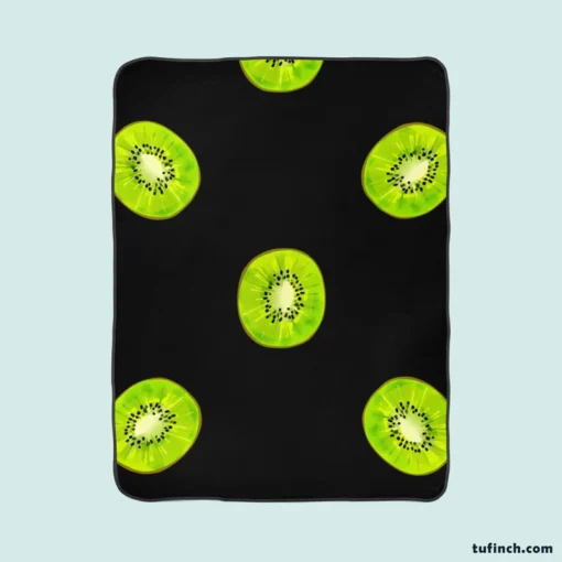 Kiwi Slice Black Background Fleece Blanket 1