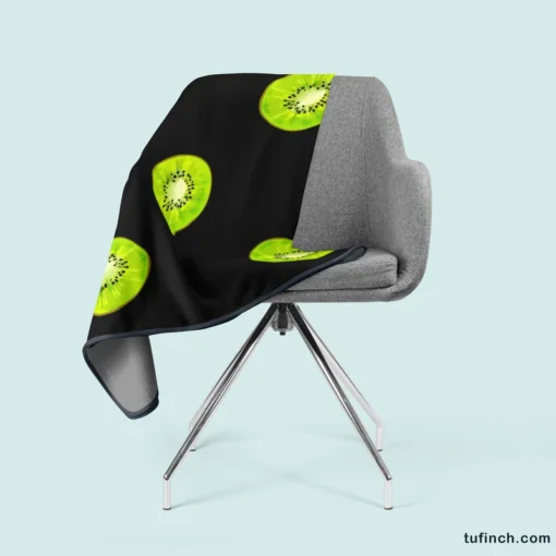 Kiwi Slice Black Background Fleece Blanket 2