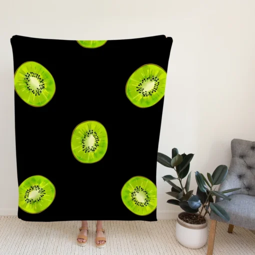 Kiwi Slice Black Background Fleece Blanket