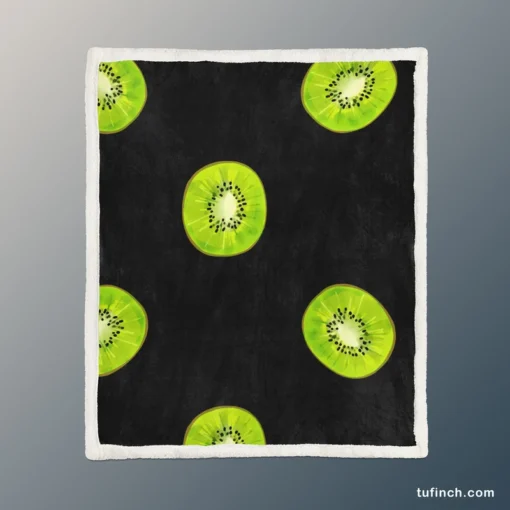 Kiwi Slice Black Background Sherpa Fleece Blanket 1