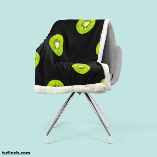 Kiwi Slice Black Background Sherpa Fleece Blanket 2