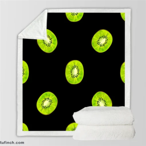 Kiwi Slice Black Background Sherpa Fleece Blanket