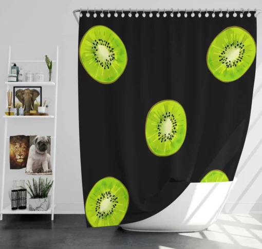 Kiwi Slice Black Background Shower Curtain