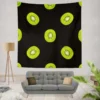 Kiwi Slice Black Background Wall Tapestry