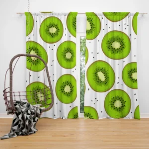 Kiwi Slice White Background Curtain