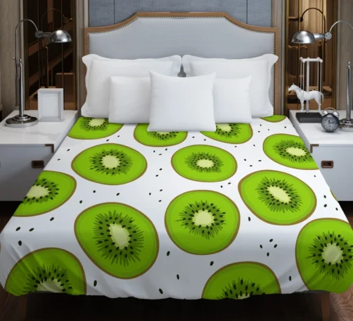 Kiwi Slice White Background Duvet Cover