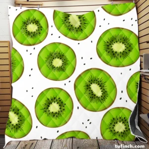 Kiwi Slice White Background Quilt Blanket