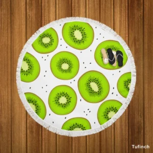 Kiwi Slice White Background Round Beach Towel