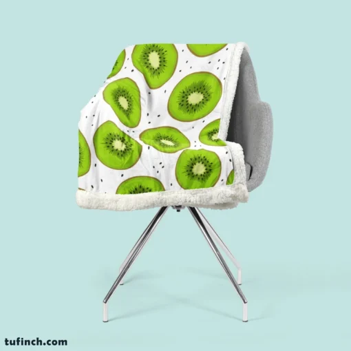 Kiwi Slice White Background Sherpa Fleece Blanket 2