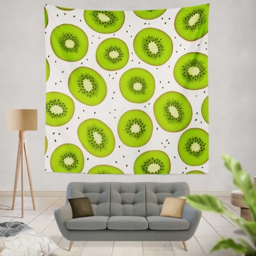 Kiwi Slice White Background Wall Tapestry