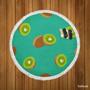 Kiwi Sliced Rip Fruit Round Beach Towel