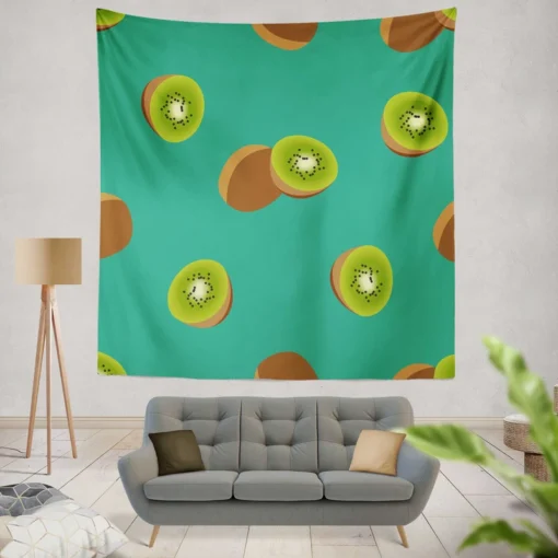 Kiwi Sliced Rip Fruit Wall Tapestry