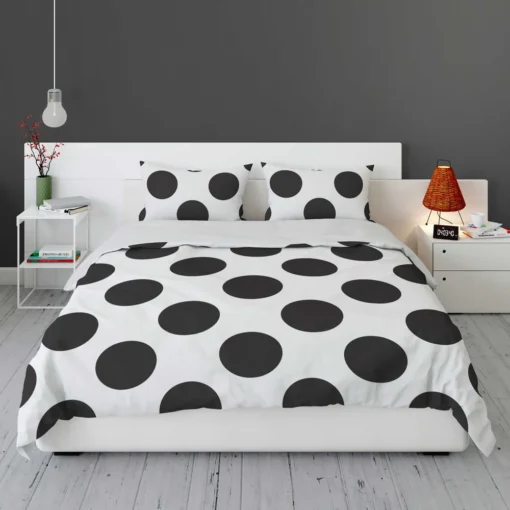 Large Black Polka Dots On White Background Bedding Set 1