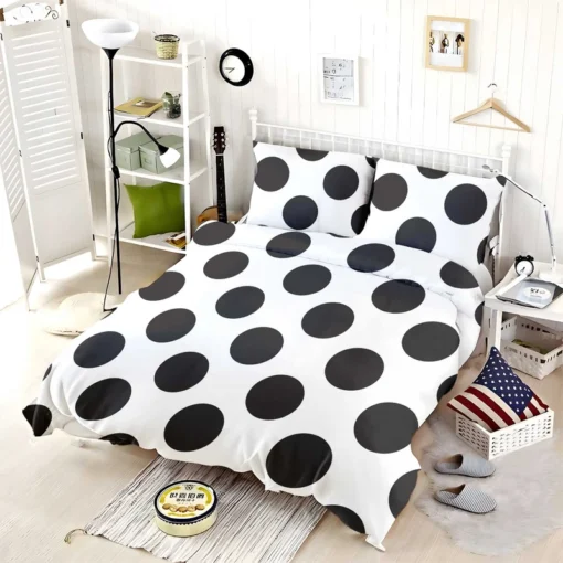 Large Black Polka Dots On White Background Bedding Set