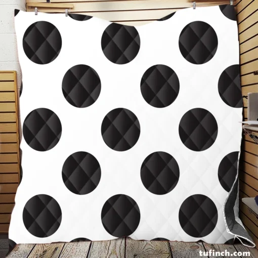 Large Black Polka Dots On White Background Quilt Blanket