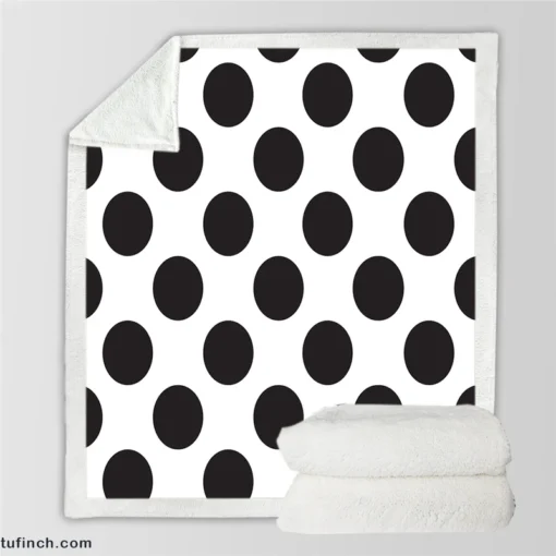 Large Black Polka Dots On White Background Sherpa Fleece Blanket