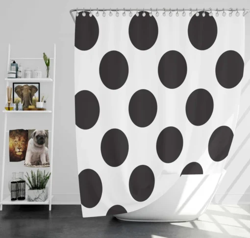 Large Black Polka Dots On White Background Shower Curtain