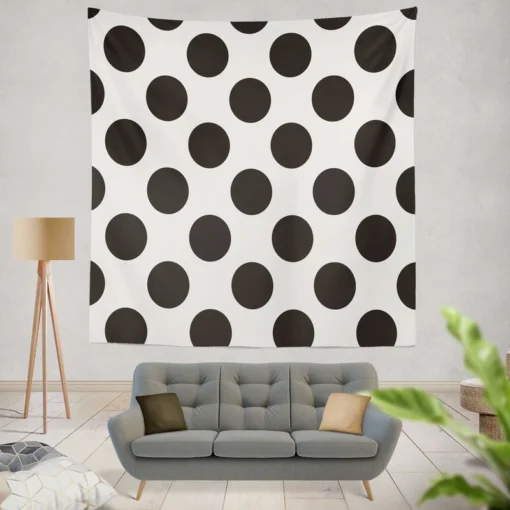 Large Black Polka Dots On White Background Wall Tapestry