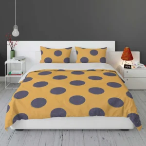 Large Navy Blue Polka Dots On Orange Bedding Set 1