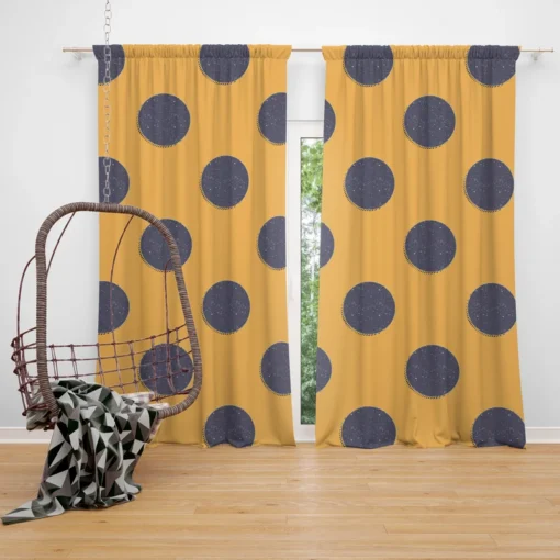 Large Navy Blue Polka Dots On Orange Curtain