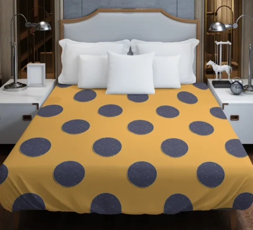 Large Navy Blue Polka Dots On Orange Duvet Cover