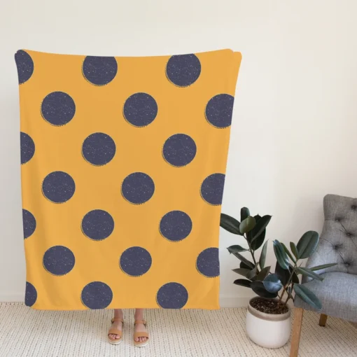 Large Navy Blue Polka Dots On Orange Fleece Blanket