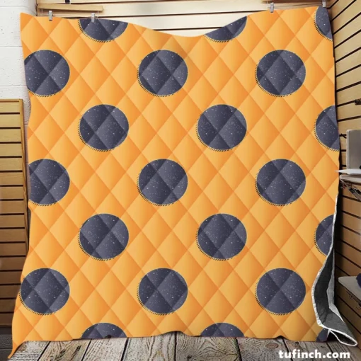 Large Navy Blue Polka Dots On Orange Quilt Blanket