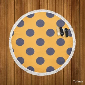 Large Navy Blue Polka Dots On Orange Round Beach Towel