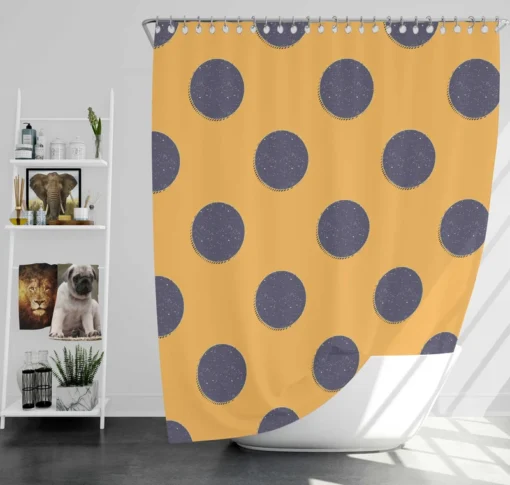 Large Navy Blue Polka Dots On Orange Shower Curtain