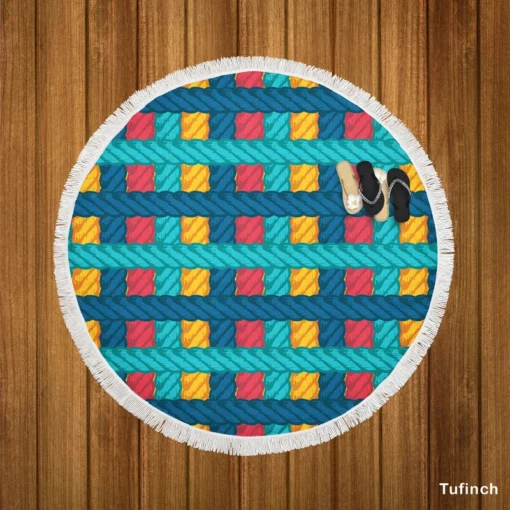 Lasso Rope Colorful Pattern Round Beach Towel