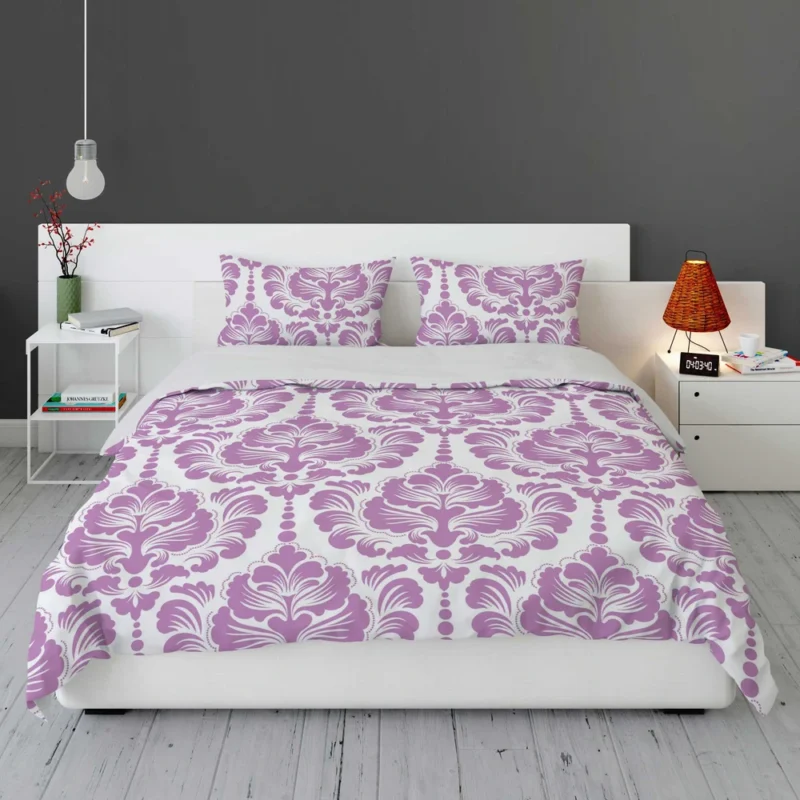 Lavender Colored Damask Pattern Bedding Set 1