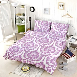 Lavender Colored Damask Pattern Bedding Set